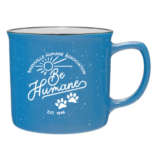 Be humane sun and paw blue campfire mug Nashville Humane Association
