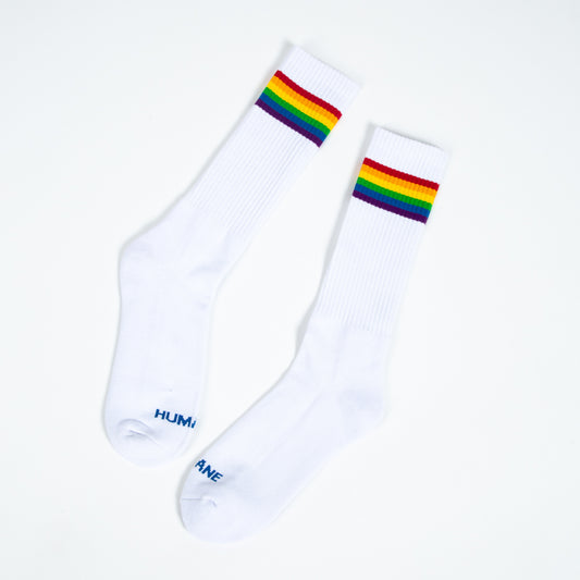 Pride rainbow stripe tube socks Nashville Humane Association